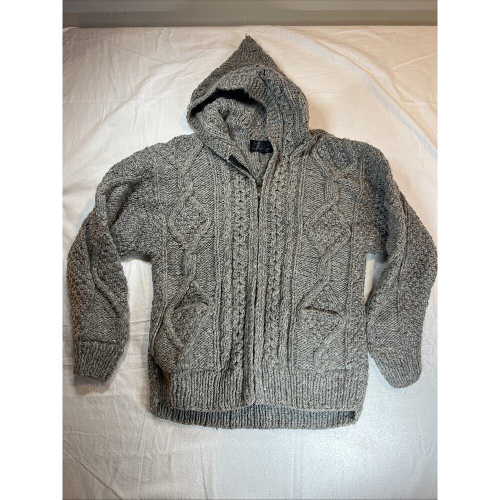 Otavalo‎ Native American Handmade In Ecuador 100% Wool Grey Sweater Full Zip Lg